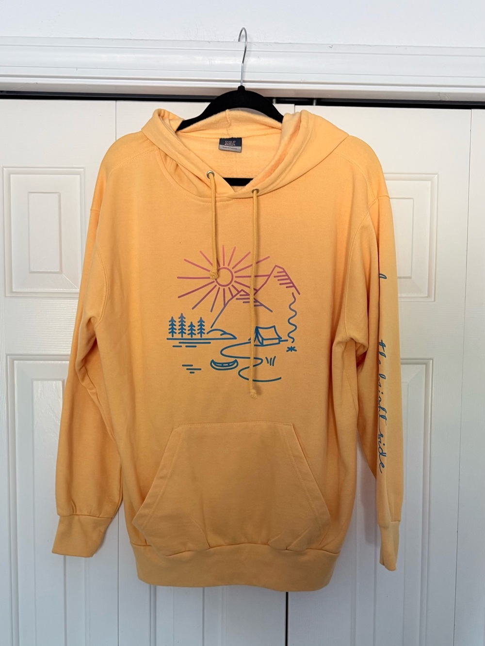 MV Sport Yellow/Orange Crewneck Hoodie with Outdoor Graphic